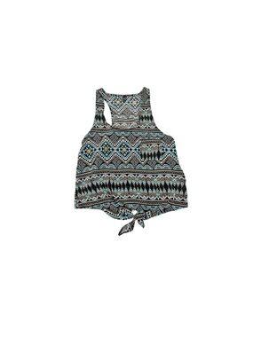Windsor Aztec Print Tie-Front Tank Top - Black & Teal
